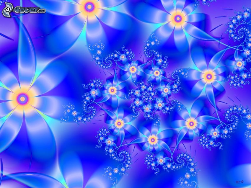 digitale Blumen, blauer Hintergrund