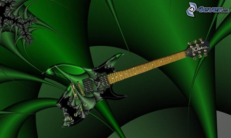 e-gitarre, grüner Hintergrund
