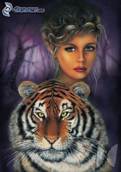 Frau und Tiger
