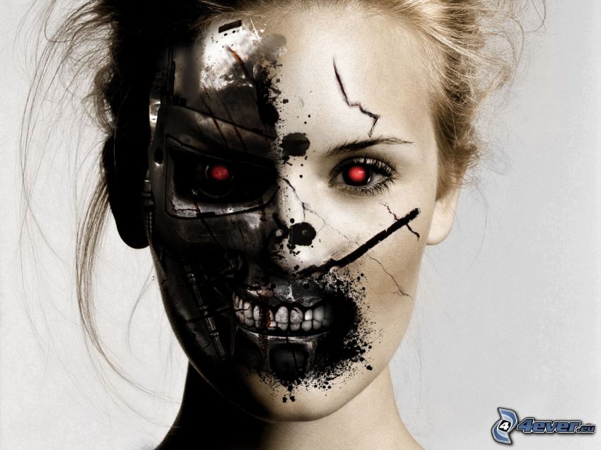 Gesicht einer Frau, Terminator, Fotomontage