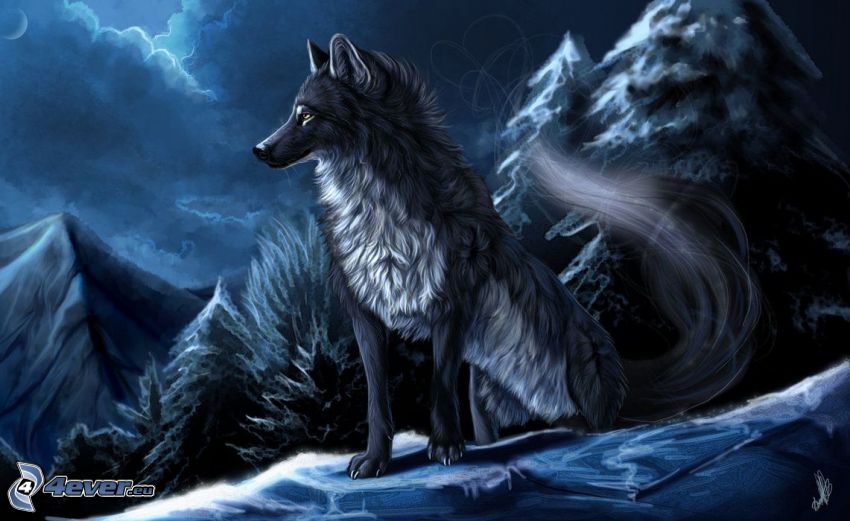 gezeichneter Wolf, Wald