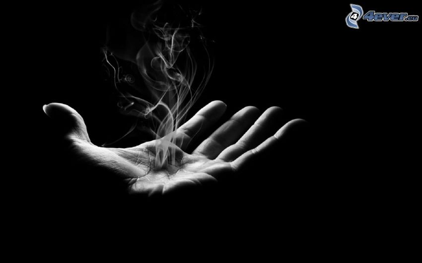 Handfläche, Rauch, schwarzweiß