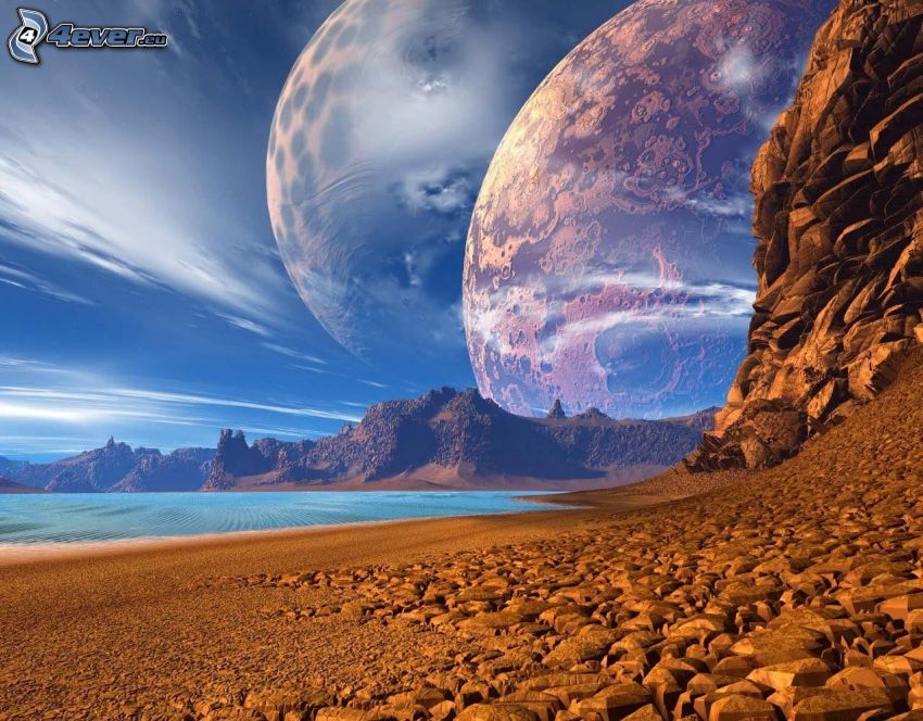 Sci-fi Landschaft, Planeten