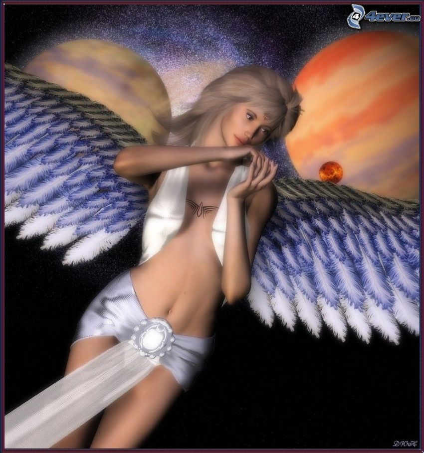 sexy Engel, Frau mit Flügeln, Planeten