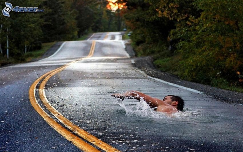 Straße, Schwimmer, Wasser