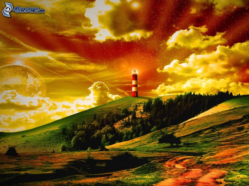gemalter Leuchtturm, Hügel