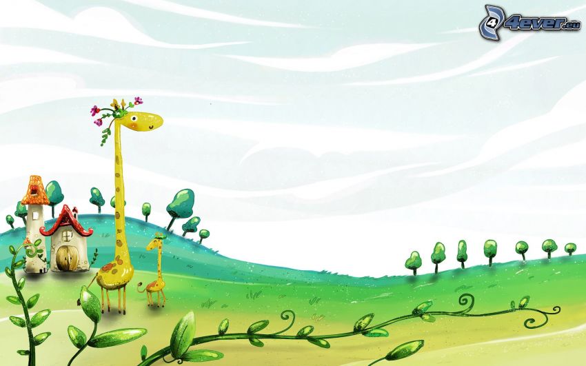 Giraffen, Jungtier von der Giraffe, cartoon-Landschaft