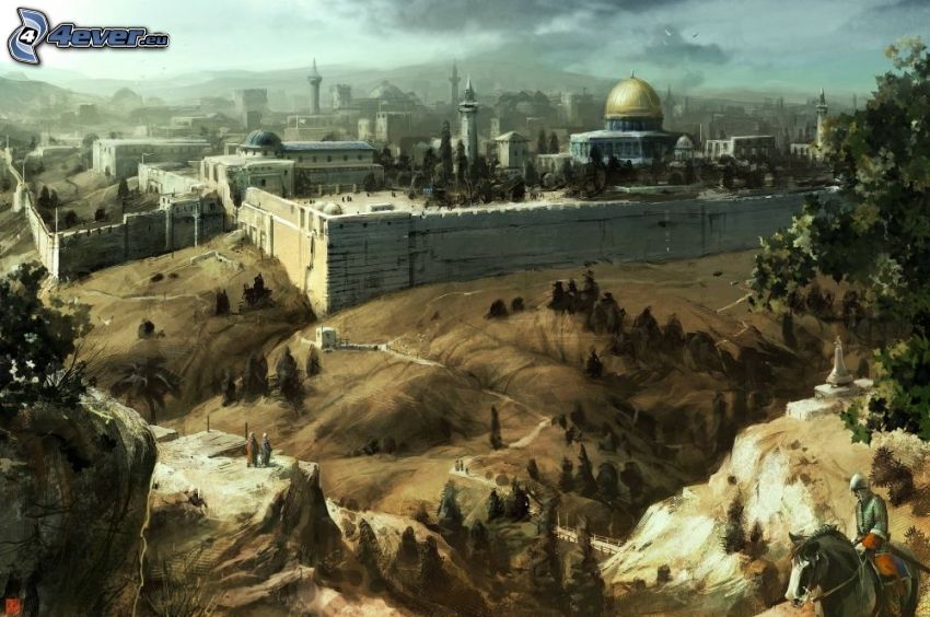 Jerusalem, Dome of the Rock, eingezeichnete Stadt