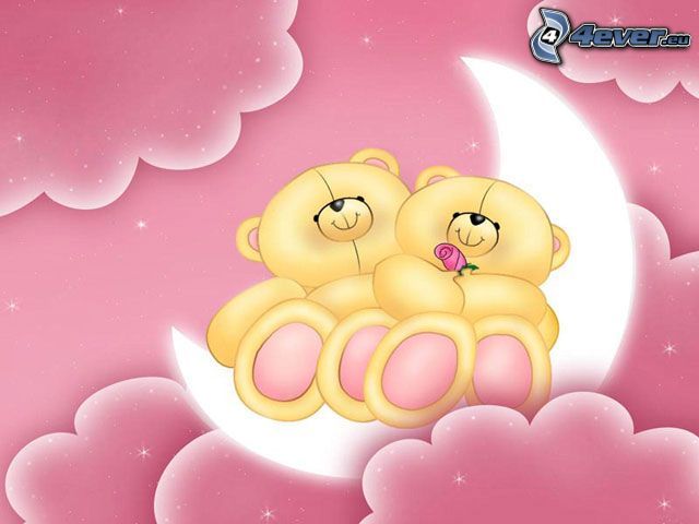 Teddybär, Mond, Wolken, rosa, Cartoon