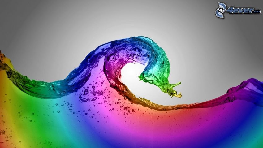 färggranna vågor, vatten, regnbågsfärger