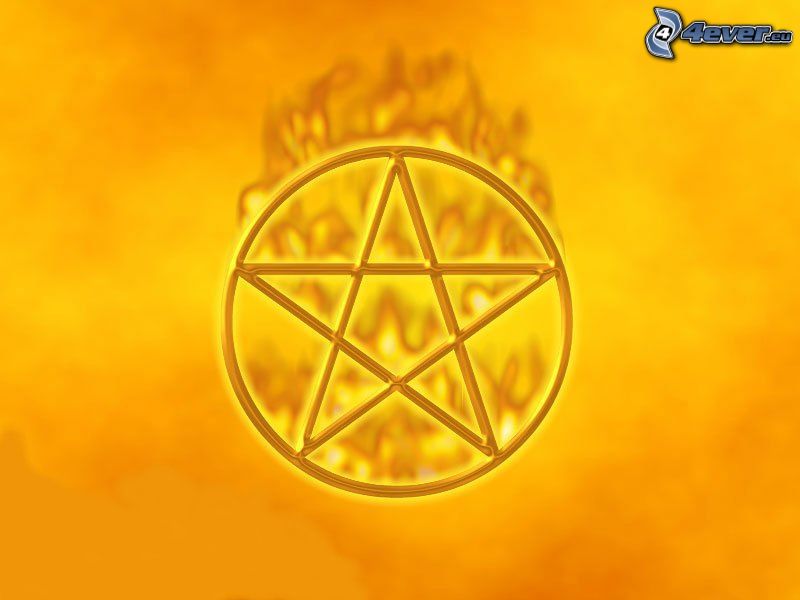 tecken, pentagram, stjärna, eld