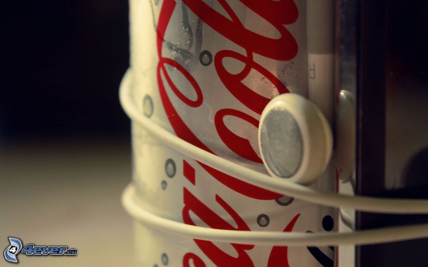 Coca Cola, hörlurar, plåtburk