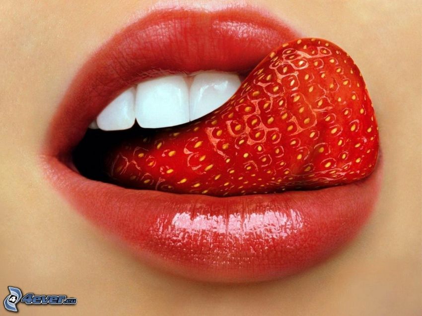 jordgubbstunga, mun, vita tänder