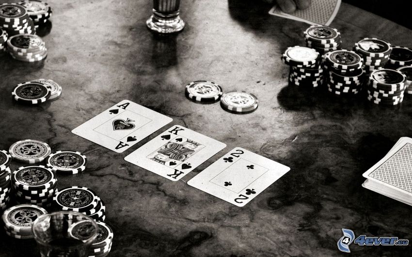 poker, kort, jetoner