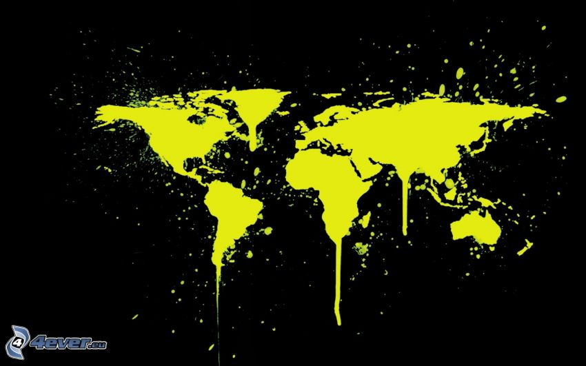 världskarta, gul färg