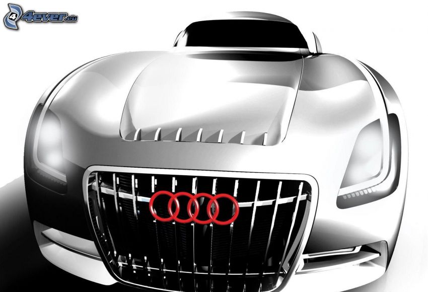 Audi, frontgaller, tecknad bil