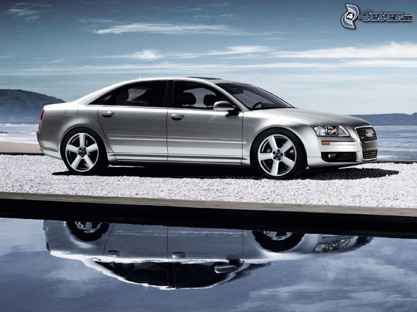 Audi A8, spegling, himmel