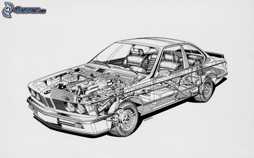 BMW, konstruktion, tecknad bil
