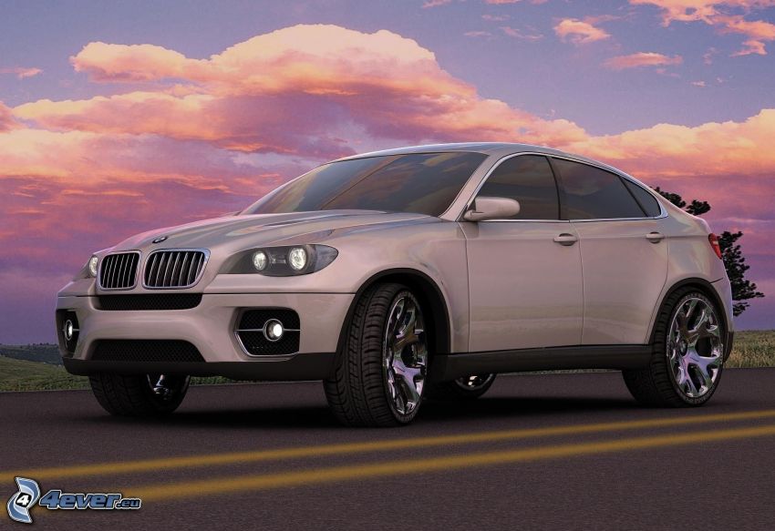 BMW X6, väg, rosa himmel