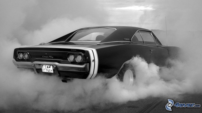 Dodge Charger, burnout, rök