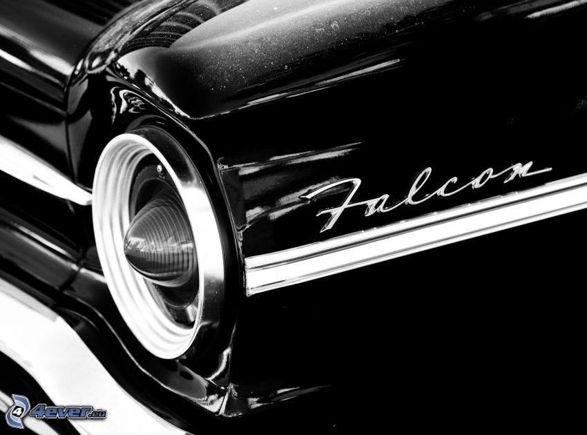 Ford Falcon XB, veteran, strålkastare, svart och vitt