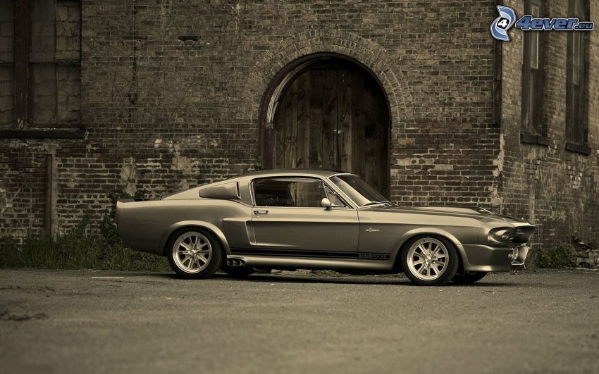 Ford Mustang Shelby GT500, veteran, gammal byggnad