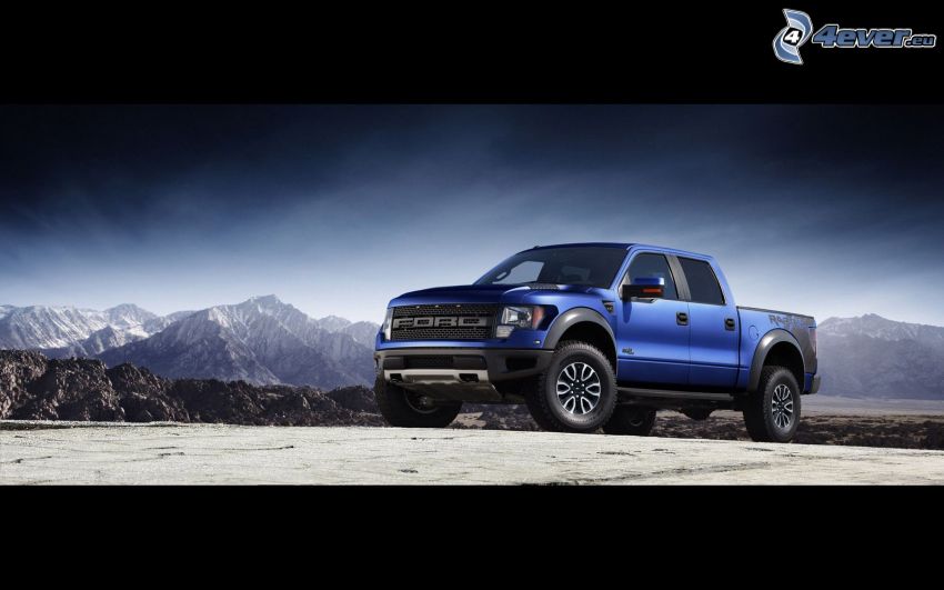 Ford Raptor, pickup truck, snöklädda berg