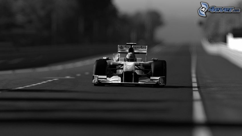 Formel 1, svartvitt foto