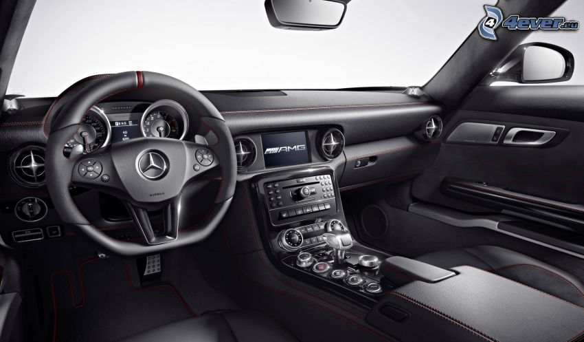 Mercedes-Benz SLS AMG, interiör, ratt, instrumentbräda