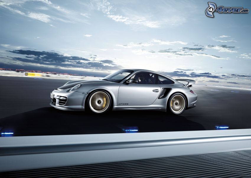 Porsche 911 GT2, fart, solnedgång