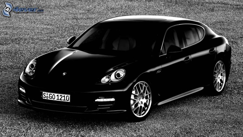 Porsche Panamera, svartvitt foto