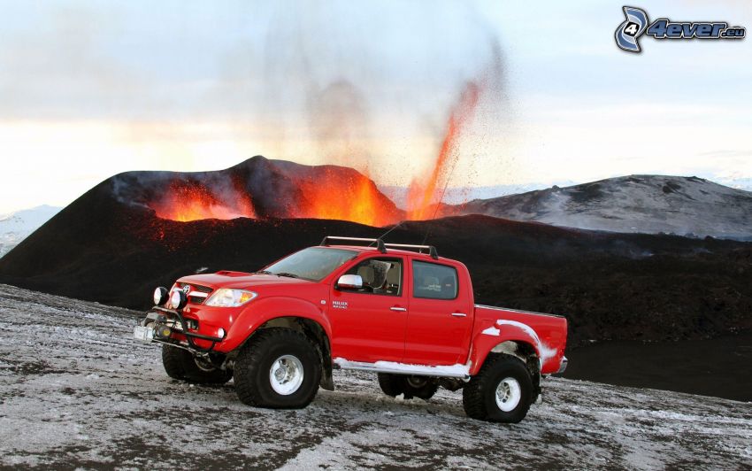 Toyota Hilux, vulkan, explosion