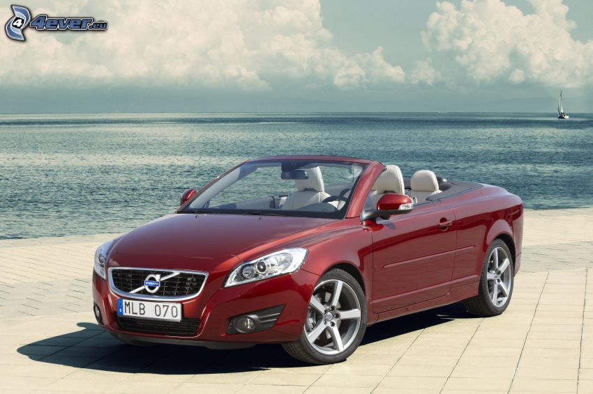 Volvo C70, cabriolet, beläggning, hav, moln