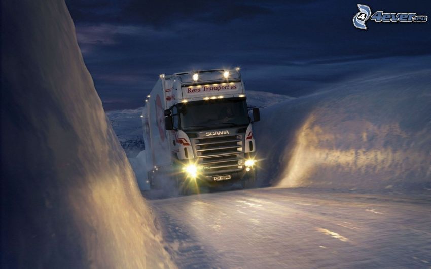 Scania R580, snö, is, kulle