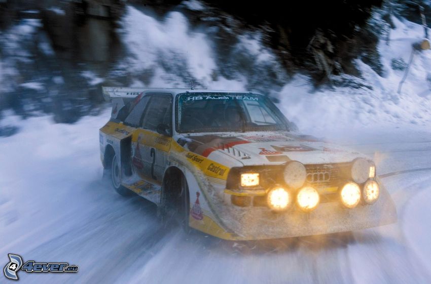 Audi Quattro, rally, drifting, snö