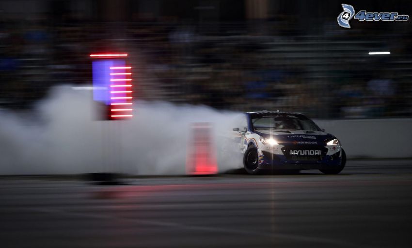 drifting, Hyundai, racerbil, rök
