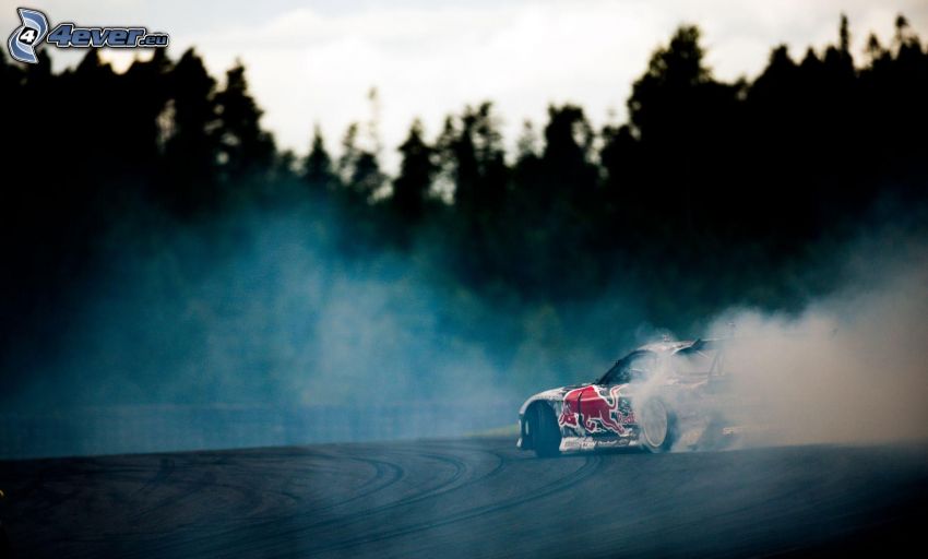 racerbil, drifting, rök