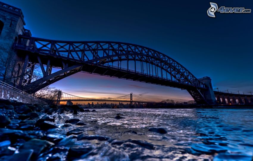 Sydney Harbour Bridge, broar, flod, kväll