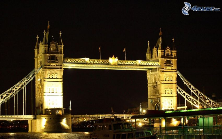 Tower Bridge, upplyst bro, natt, London, England