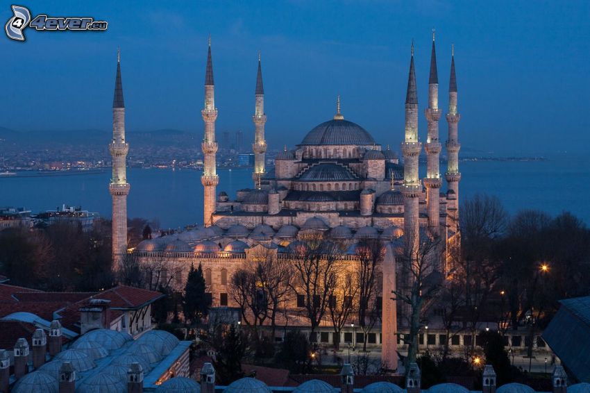 Blå moskén, Istanbul, nattstad