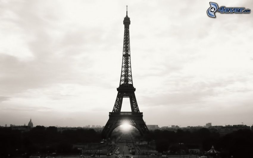 Eiffeltornet, Paris, Frankrike, svart och vitt