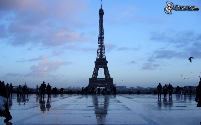 Eiffeltornet, Paris, Frankrike, trottoar, människor
