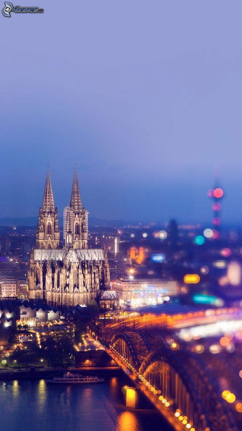 Katedralen i Köln, Hohenzollern Bridge, kvällsstad, Köln