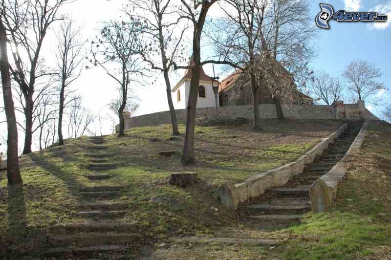 kyrka, historiska trappor, park