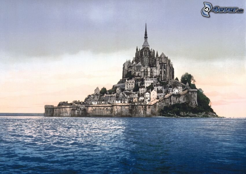 Mont Saint-Michel, Frankrike, kloster, hav