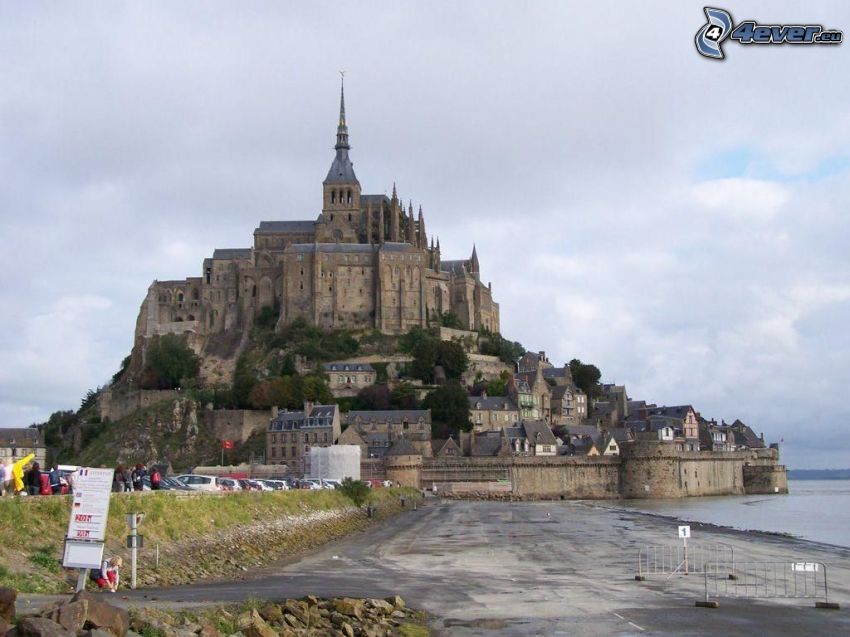 Mont Saint-Michel, Frankrike, kloster, hav