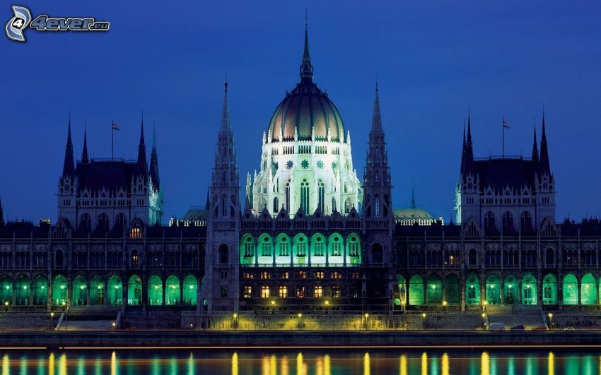 parlament, Budapest, Ungern, kväll, belysning, HDR