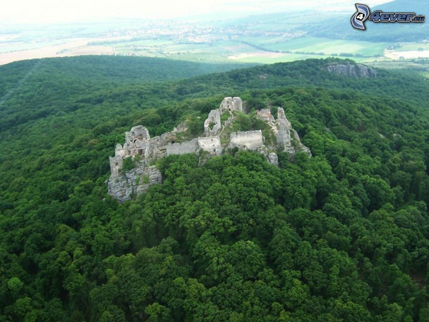 ruinen Gýmeš, ruin, skog, flygfoto