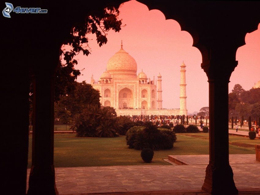 Taj Mahal, träd, buskar, park
