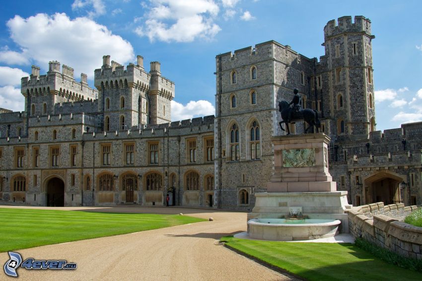 Windsor Castle, trädgård, staty, trottoar
